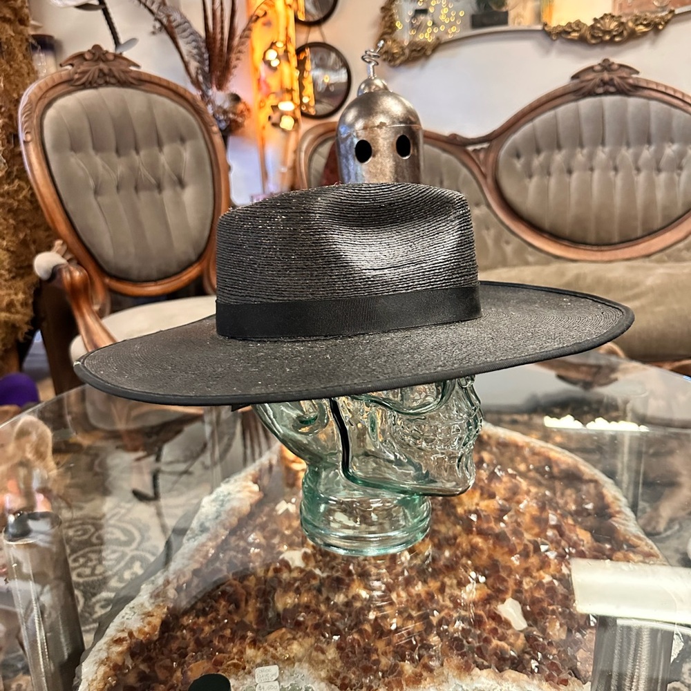 Brixton Charcoal Wide-Brim Staw Hat adjustable sz M